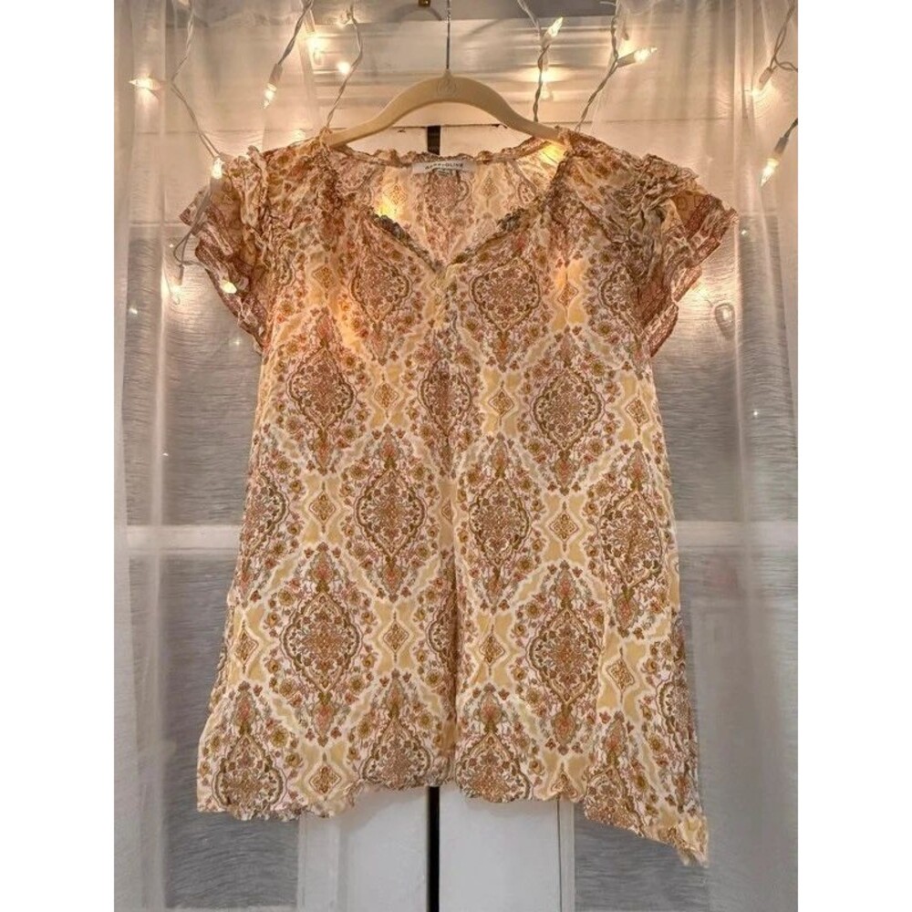 Rose + Olive Boho Flutter Sleeve Rayon Blouse Shirt Small